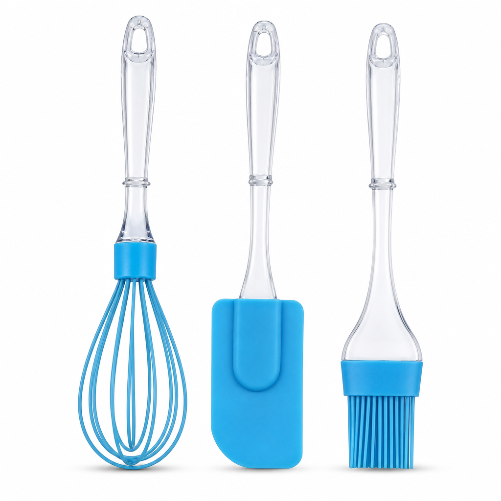120 Pieces Silicone Baking Utensil Set, 3-Piece, Blue Kitchen Tools for Mixing, Brushing and Spreading