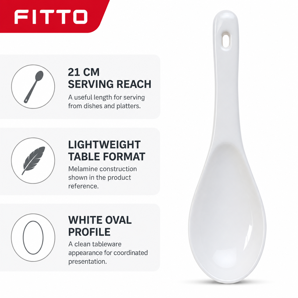 144 Pieces Melamine Serving Spoon, 21 cm, White, 1 Piece