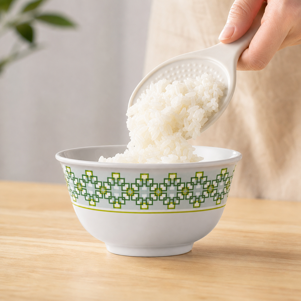 240 Pieces Melamine Rice Bowl, 3.5 Inch, White with Green and Yellow Geometric Pattern