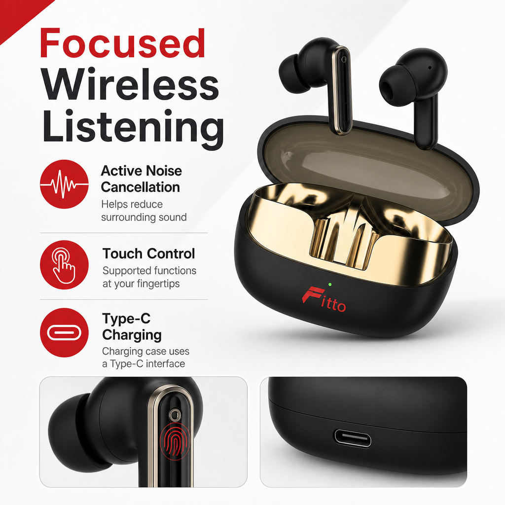 60 Pieces Wireless Earbudses with Active Noise Cancellation, Touch Control and Type-C Charging