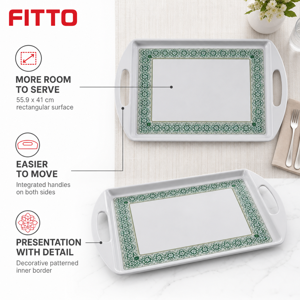 72 Pieces Rectangular Serving Trays with Double Handles, 22 Inch, Gray Decorative Border