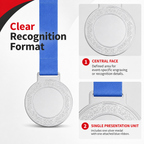 144 Pieces Engraved Sports Medal with Blue Ribbon, Silver, 10 cm