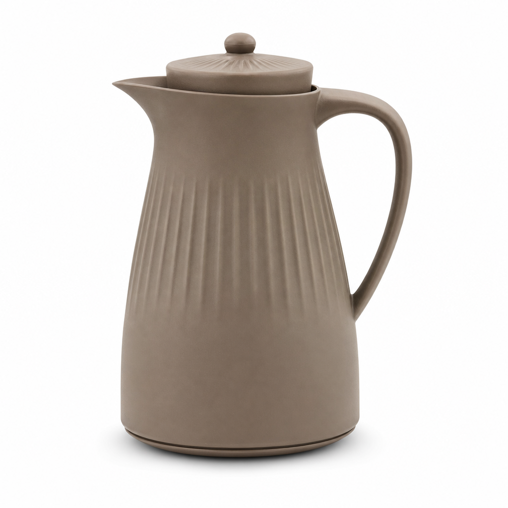 72 Pieces Ribbed Vacuum Flask with Handle and Pour Spout, 1 Litre, Brown or White, 1 Piece