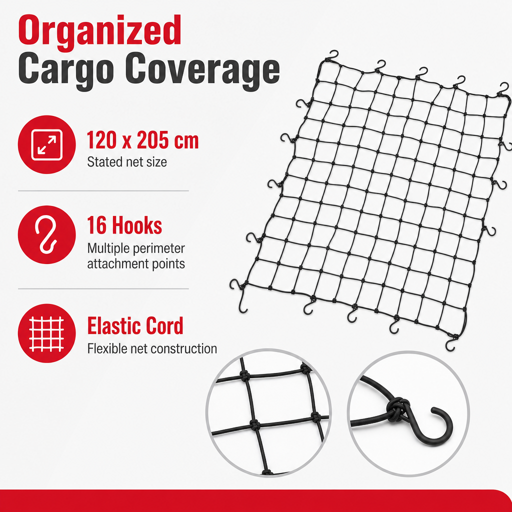 48 Pieces Elastic Cord Cargo Nets, 120 x 205 cm, 16 Hooks, Vehicle Luggage and Load Organizer