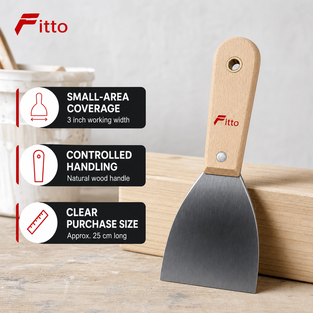 144 Pieces 3 Inch Putty Knife Paint Scraper with Wooden Handle, Natural Wood and Black, 1 Piece