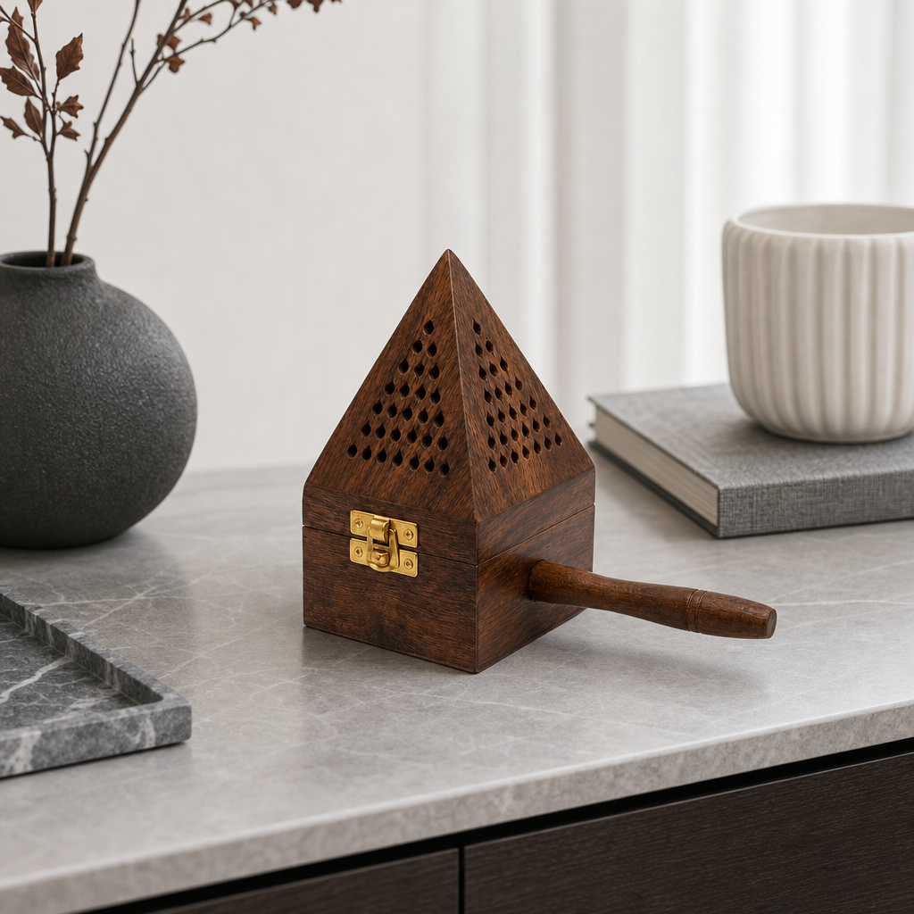 96 Pieces Wooden Incense Burner House with Handle, 3 Inch, Brown