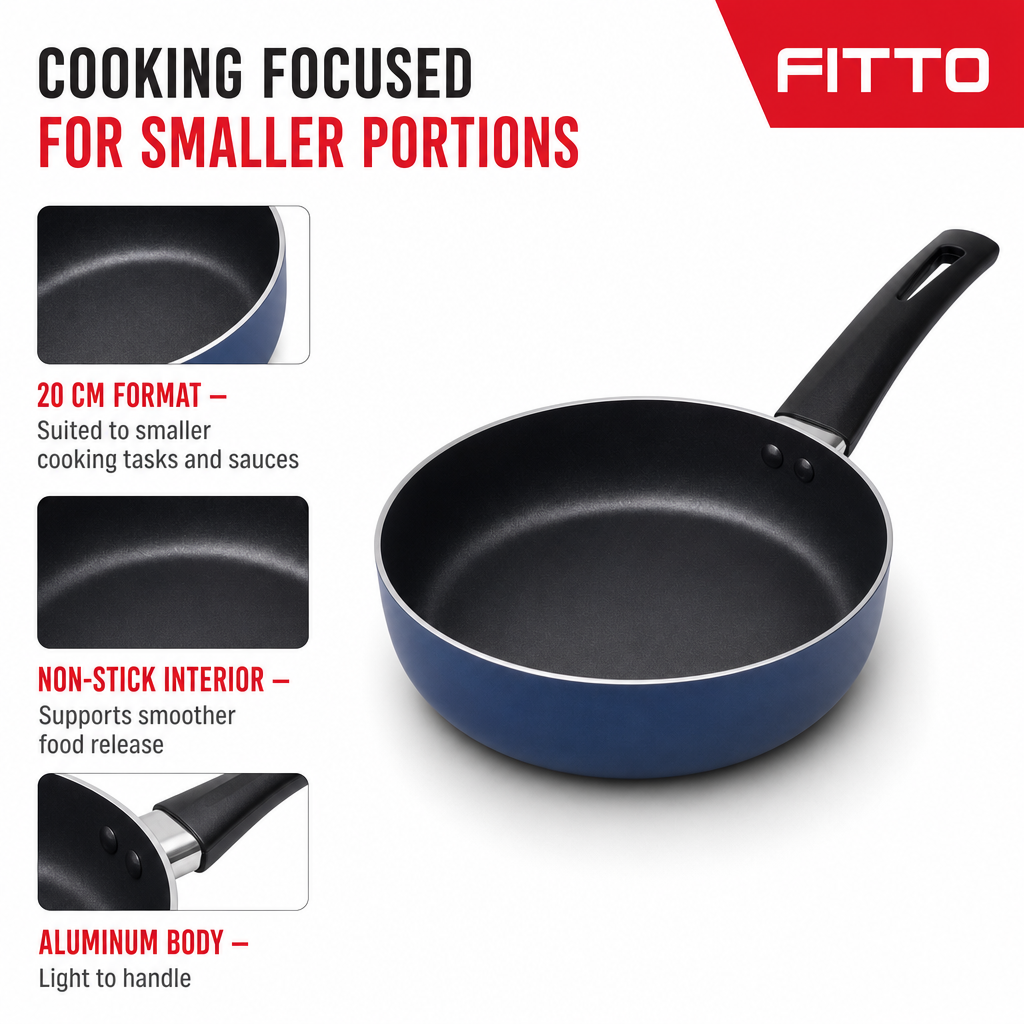 72 Pieces Sauce Pan 20 cm Non-Stick Aluminum, Blue Exterior with Black Interior, Single Cooking Pot