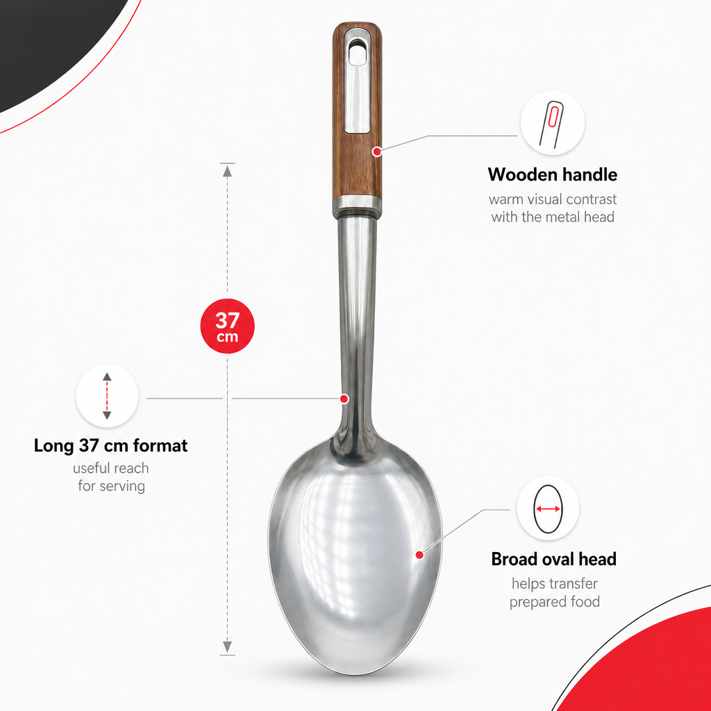 120 Pieces Stainless Steel Serving Spoon with Wooden Handle, 37 cm