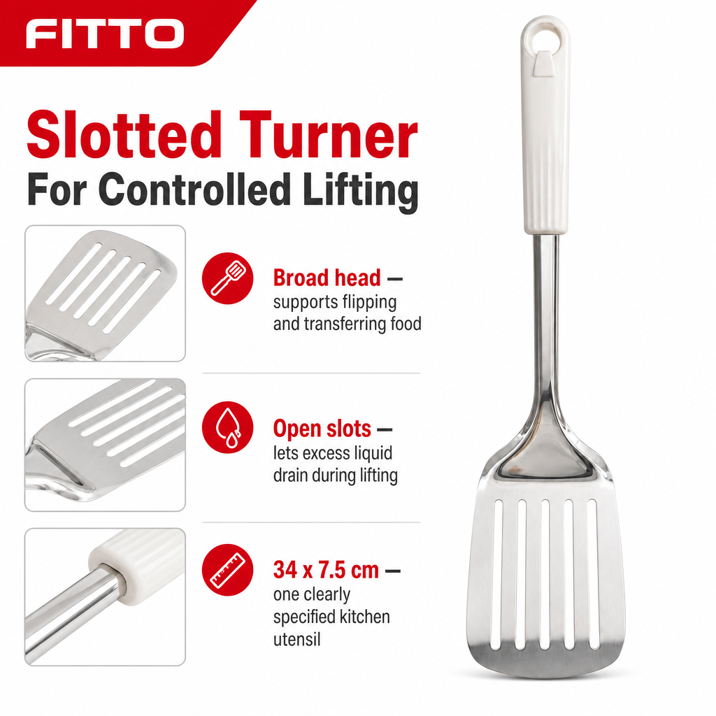 96 Pieces Slotted Turner Spatula with Stainless Steel Head and Plastic Handle, 34 x 7.5 cm, 1 Piece