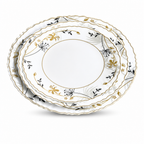 120 Pieces Opal Dessert Plate, 7.5 Inch Round Floral Tablewares for Dessert Serving, White with Gold and Black Detail, Single Piece
