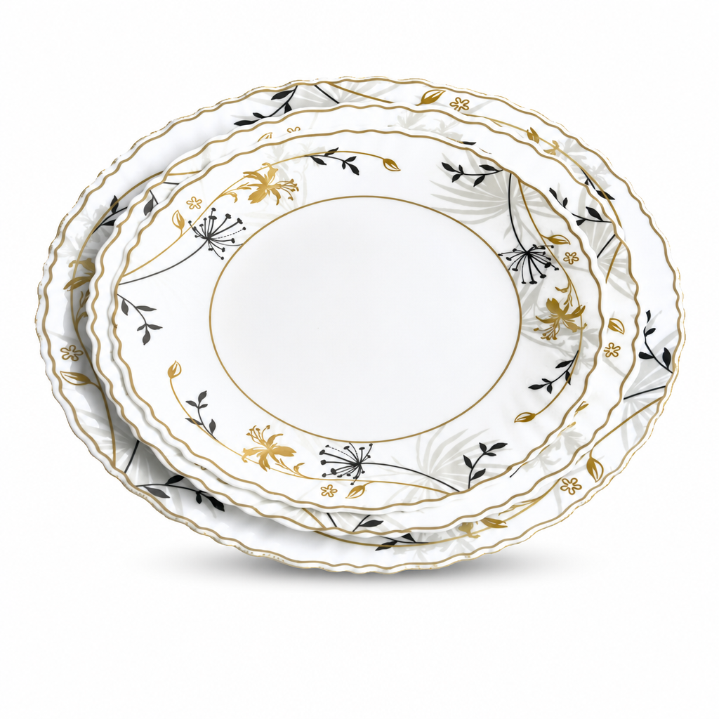120 Pieces Opal Dessert Plate, 7.5 Inch Round Floral Tablewares for Dessert Serving, White with Gold and Black Detail, Single Piece