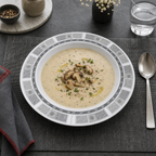 96 Pieces Soup Plate, 11 Inch Round Grey Plate with Geometric Border for Dining Table Settings