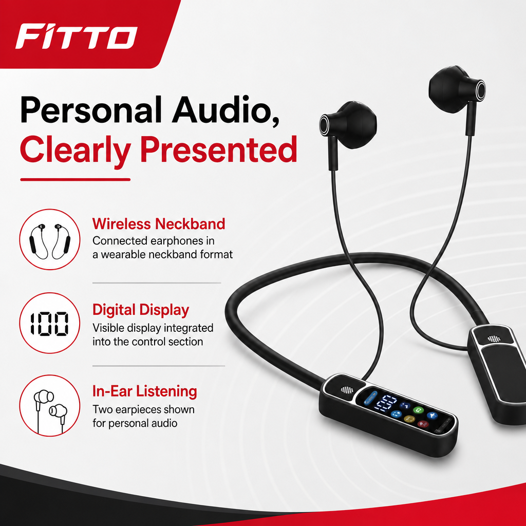 96 Pieces Wireless Neckband Earphones with Digital Display and Personalized Function