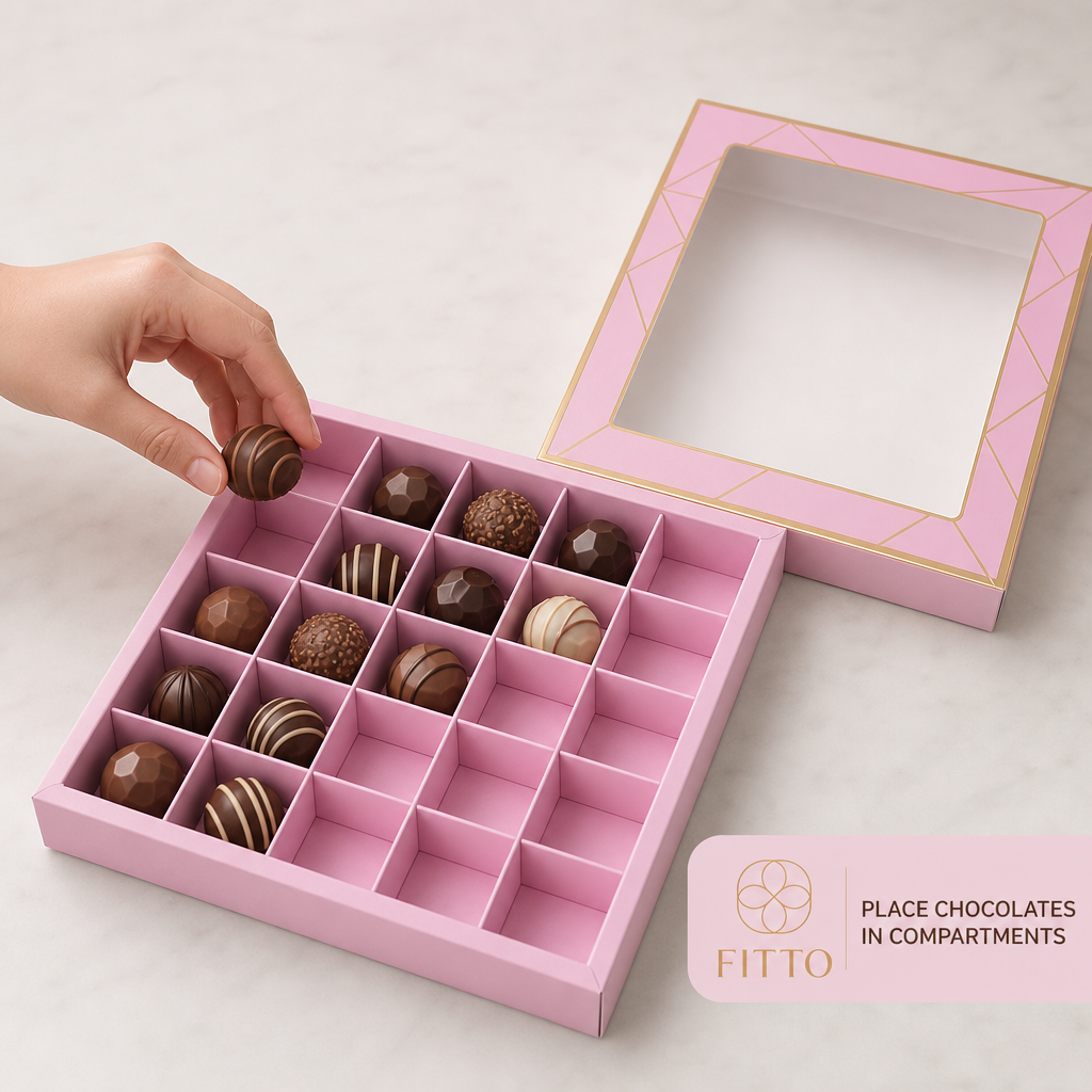 120 Pieces Pink Square Chocolate Box with 25 Compartments, 23.5 x 23.5 x 4 cm, 1 Piece