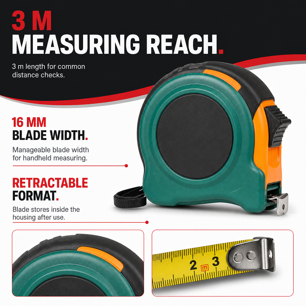 96 Pieces Retractable Measuring Tape, 3 m, 16 mm Blade Width, Green Orange Black, 1 Piece