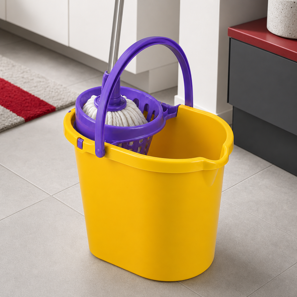 72 Pieces Mop Bucket with Wringer and Carry Handle, Yellow and Purple Compact Cleaning Pail, 42 x 32 x 30 cm