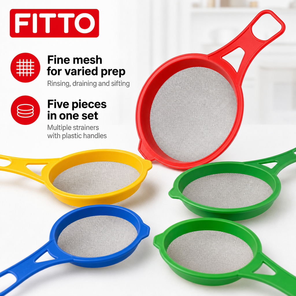 96 Pieces Kitchen Strainers Set, Fine Mesh with Plastic Handles, 5 Pieces, Multicolor