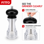 144 Pieces Manual Pepper Grinder, Black and Clear, Hand-Operated Seasoning Mill, 25 x 8 x 8 cm, 1 Piece