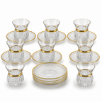 60 Pieces Ribbed Glass Tea Cup and Saucer Set with Gold Rim, 12-Piece Clear Drinkwares Collection