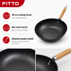 96 Pieces Non-Stick Wok Frying Pan with Wooden Handle, 28 cm
