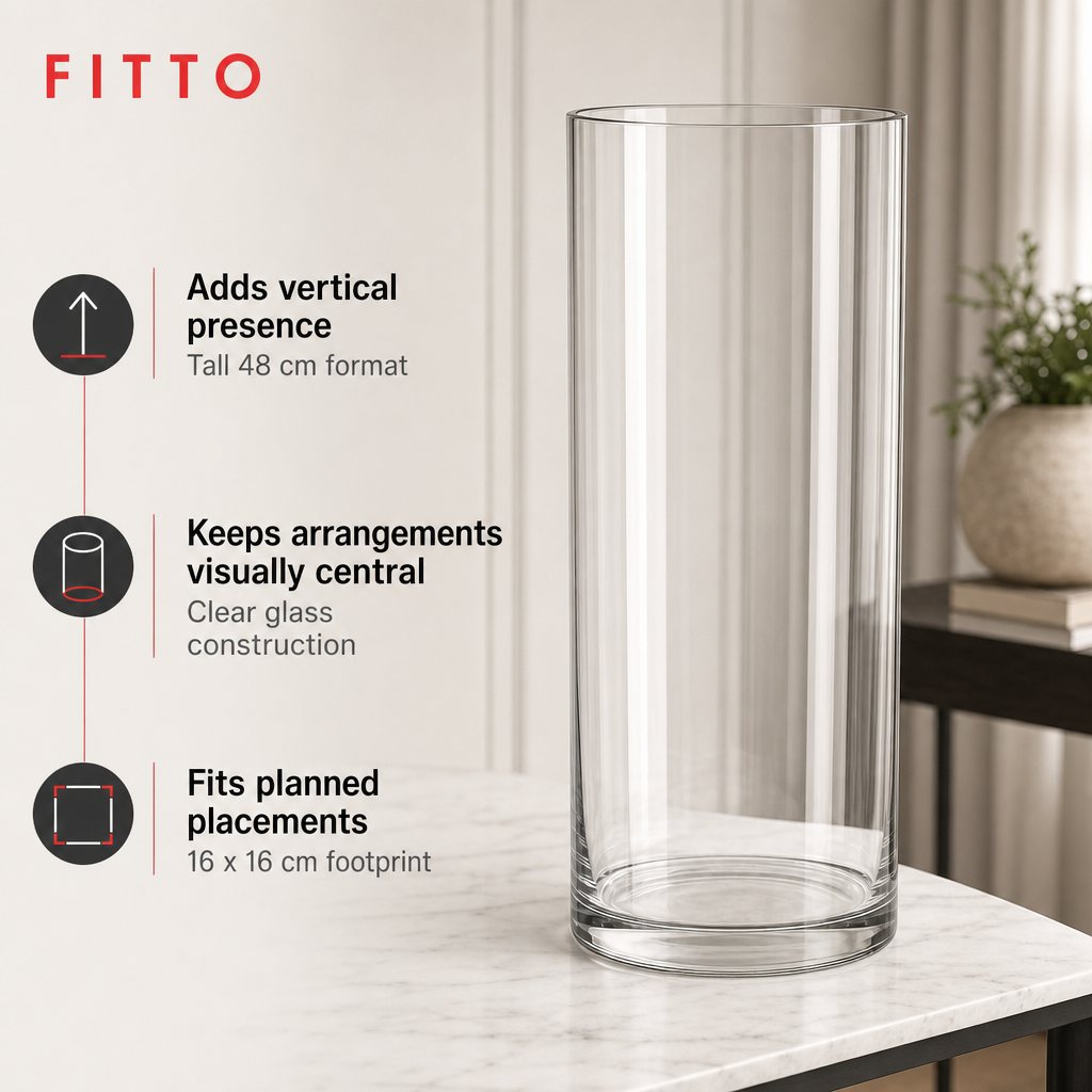 48 Pieces Tall Clear Glass Decorative Vase, Cylinder Shape, 16 x 16 x 48 cm