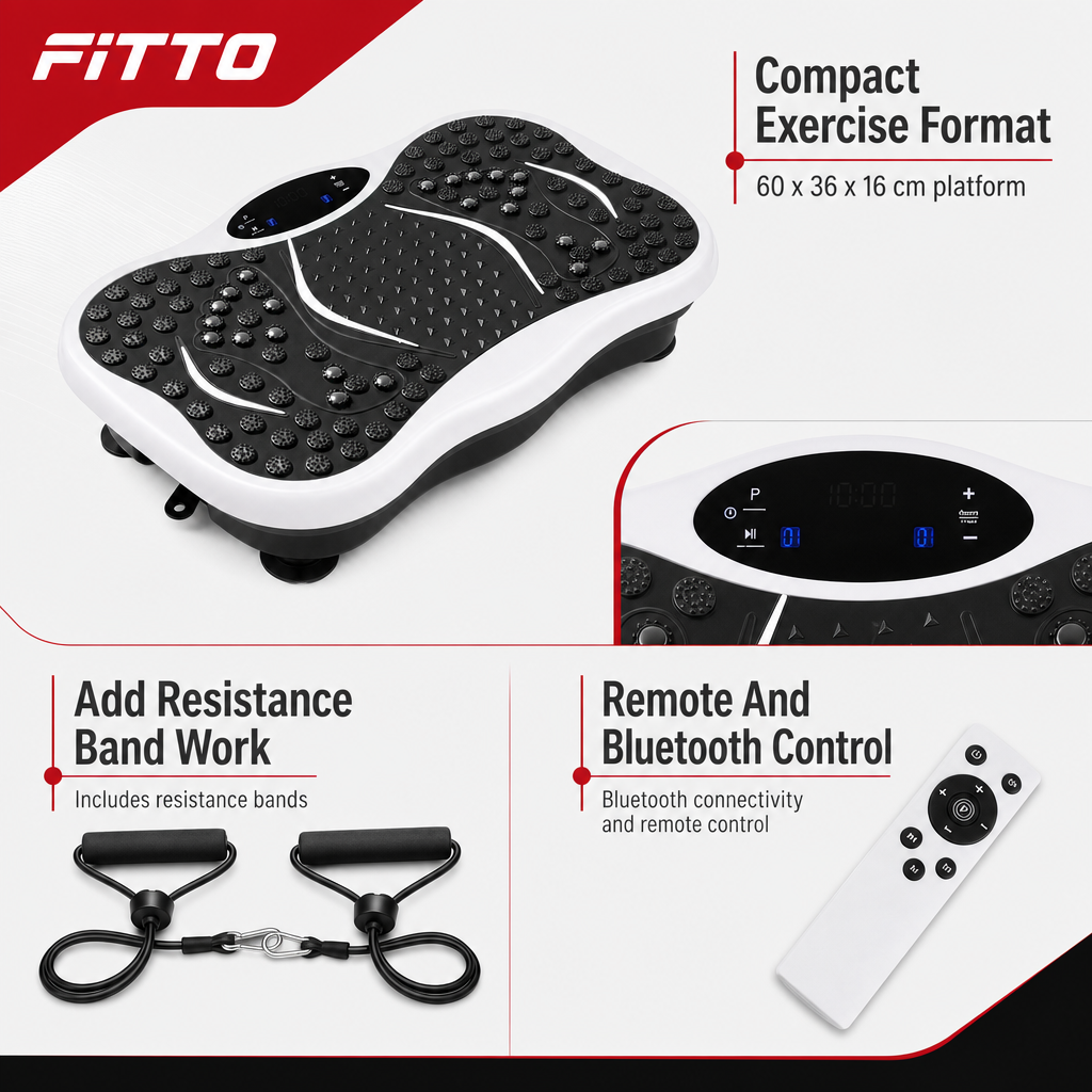 48 Pieces Small Vibration Exercise Platforms with Resistance Bands, Bluetooth, Remote Control and White Plastic Housing