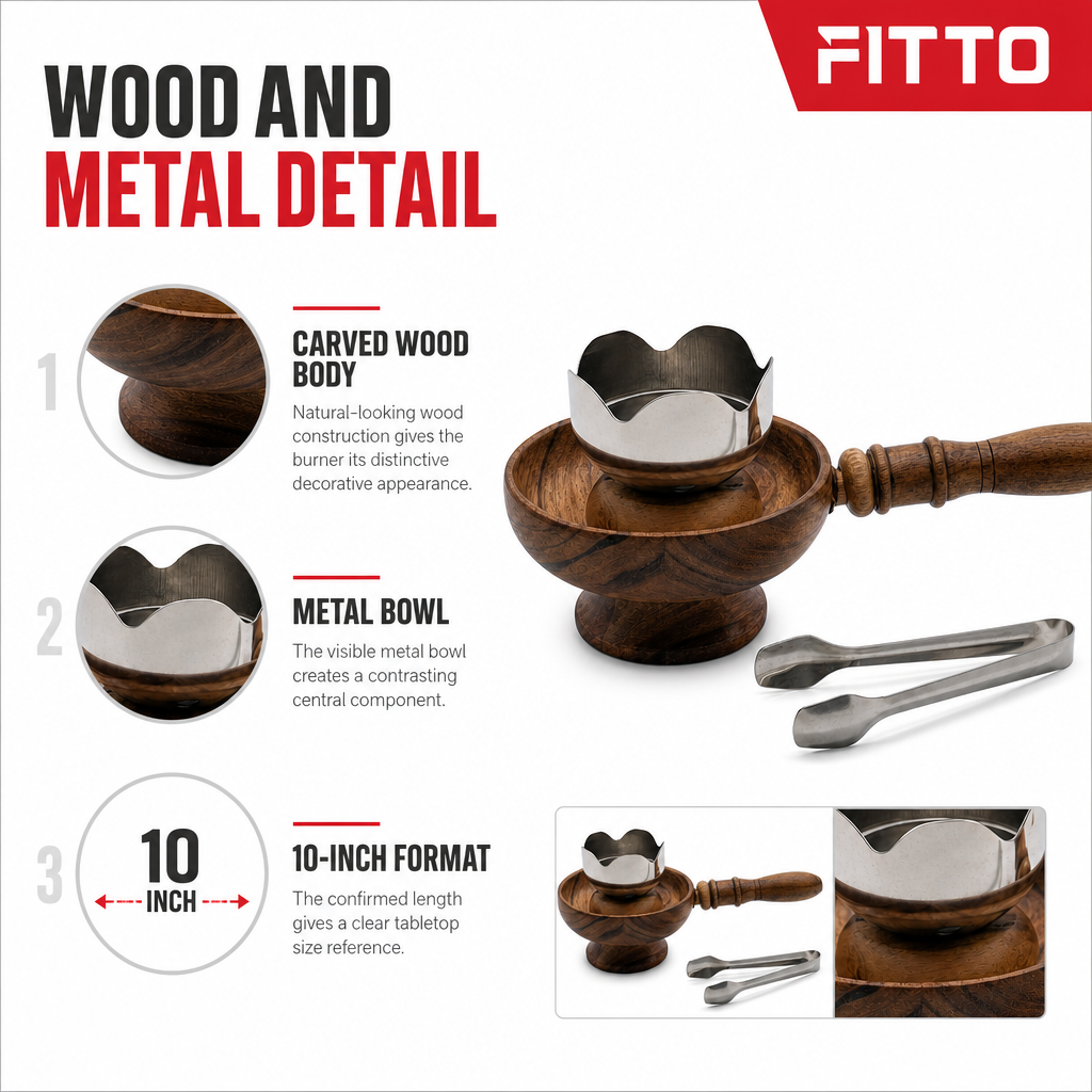 72 Pieces Wooden Incense Burner with Metal Bowl and Handle, 10 Inch