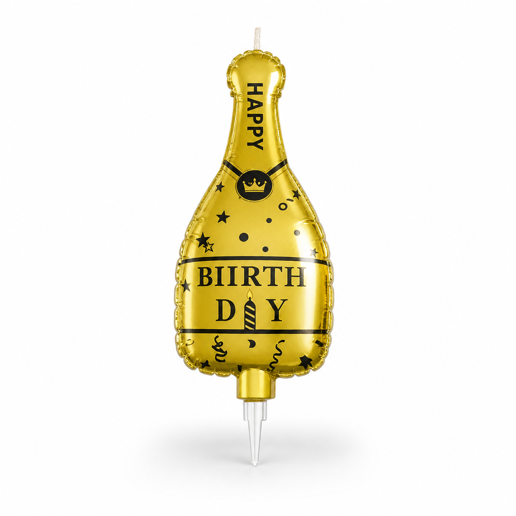 144 Pieces Gold Bottle-Shaped Happy Birthday Cake Topper Candle, 1 Piece