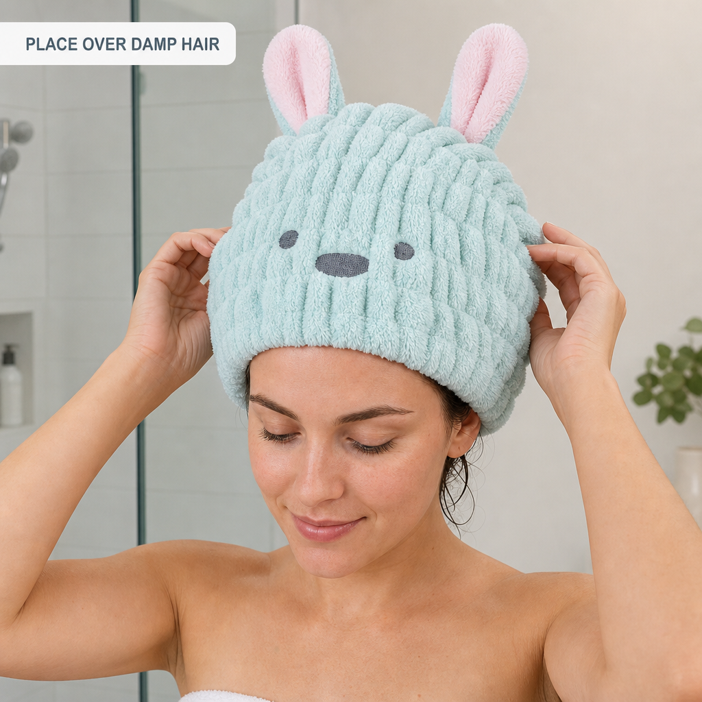 120 Pieces Hair Drying Caps, Cotton Cat Design, Assorted Colour, 1 Piece