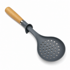 96 Pieces Self-Standing Skimmer with Wooden Handle, Perforated Kitchen Utensil, Gray Head, 31 cm