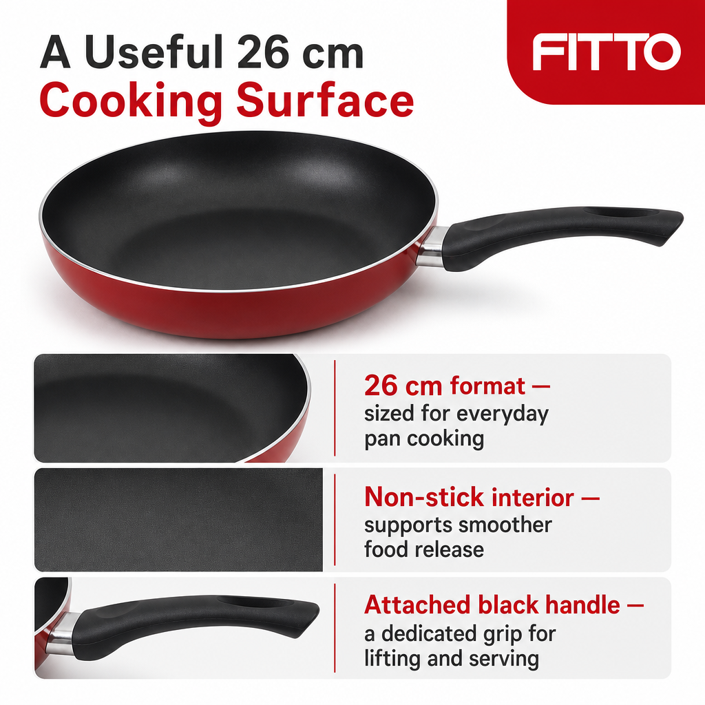 72 Pieces Aluminum Non-Stick Frying Pan, Red, 26 cm, with Black Handle