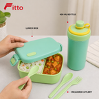 96 Pieces Lunch Box Set with 450 ml Bottle and Cutlery, Assorted Colour Plastic Rectangular, 1 Set