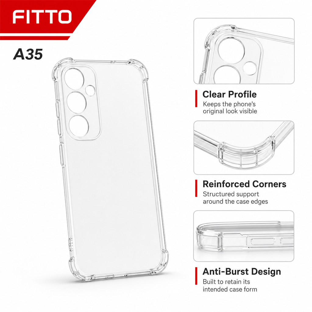 240 Pieces Clear Anti-Burst Protective Phone Cases with Reinforced Corners for A35