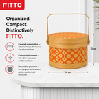 96 Pieces Round Woven Storage Box With Lid, Orange Pattern, 14 x 12 cm