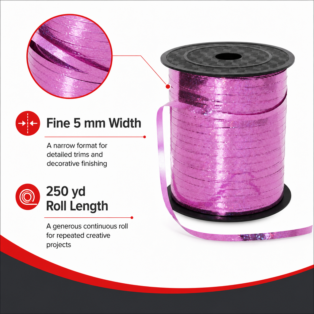 120 Pieces Pink Metallic Ribbon Roll, 5 mm x 250 yd, Decorative Craft Ribbon for Wrapping, Bows and DIY Projects