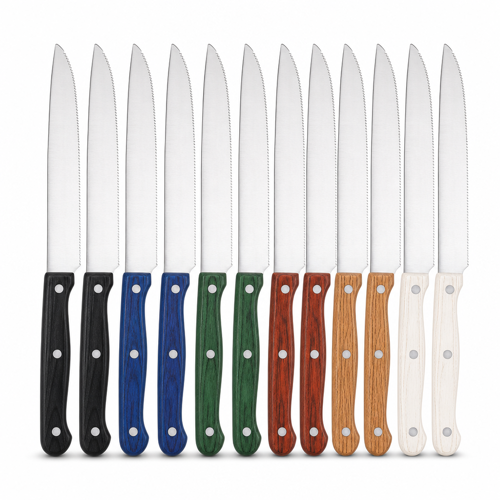 144 Pieces Stainless Steel Table Knife Set with Coloured Handles, 12-Piece