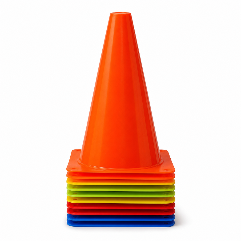96 Pieces Plastic Training Cones, 23 cm, Multicolor, 10-Piece Pack for Sports Practice and Drills