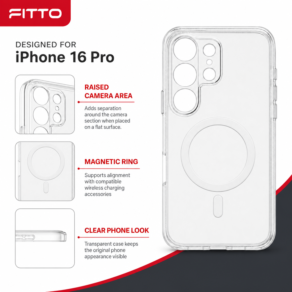 96 Pieces Crystal Clear Magnetic Phone Cases with Ring for Wireless Charging and Raised Camera Protection for iPhone 16 Pro