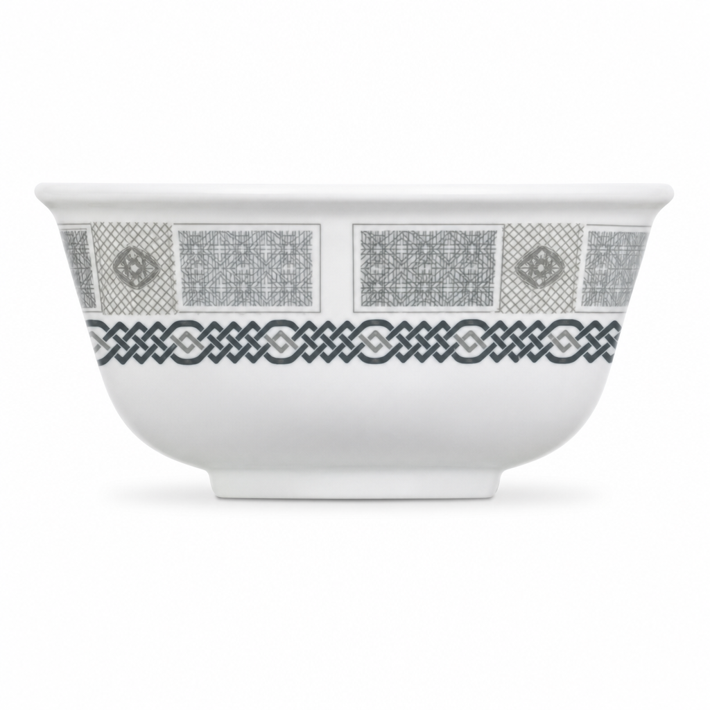 240 Pieces Melamine Rice Bowl, 3.5 Inch, Grey Geometric Border, Single Bowl for Serving Rice and Side Dishes
