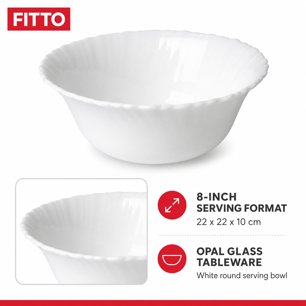 96 Pieces Opal Glass Serving Bowl, 8 Inch, White Round Tablewares for Salads, Fruit and Shared Dishes