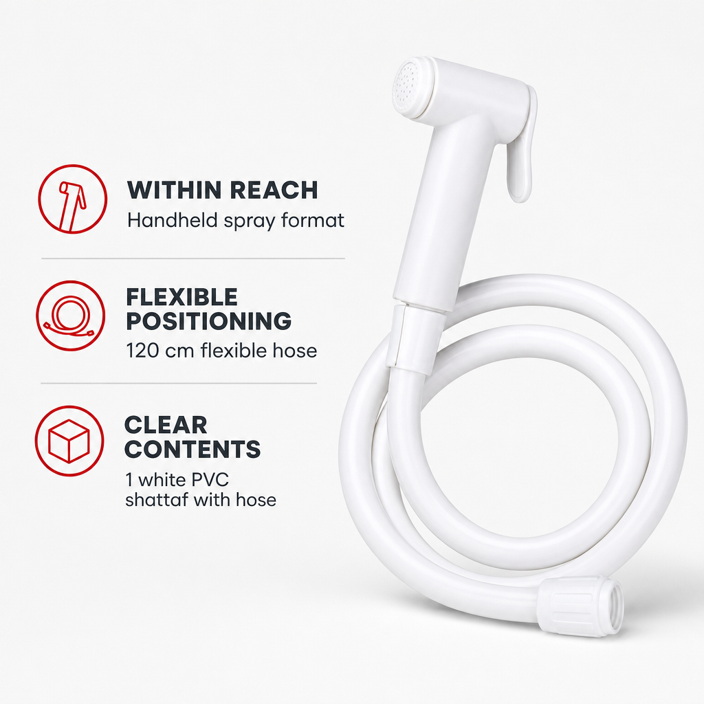96 Pieces PVC Shattaf Handheld Bidet Spray with Flexible Hose, 120 cm, White, 1 Piece