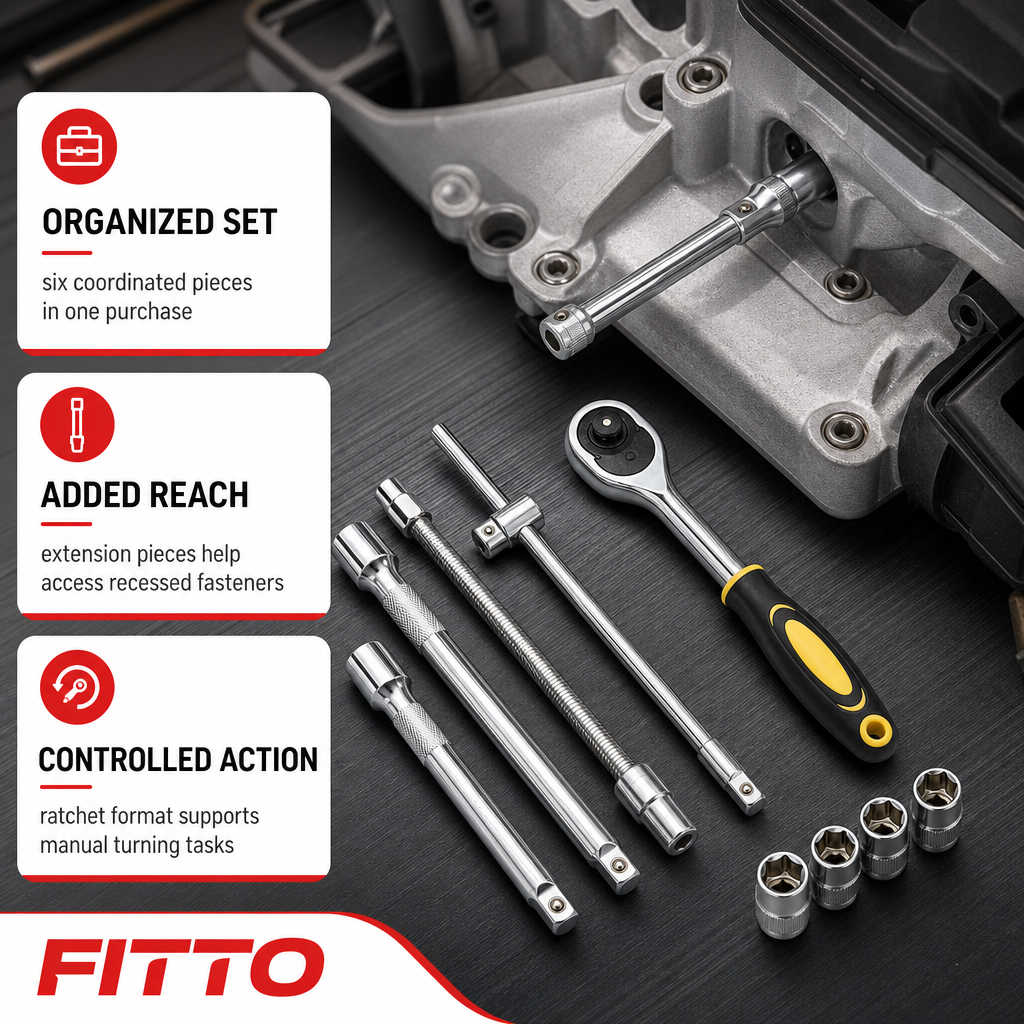 96 Pieces Ratchet Socket Extension Tool Set, 6 Piece, 20 cm, Black Yellow Silver, Hand Tool Kit
