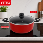 48 Pieces 30 cm Aluminium Non-Stick Saucepot with Glass Lid and Side Handles, Red