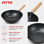 96 Pieces Non-Stick Wok Frying Pan with Wooden Handle, 25 cm