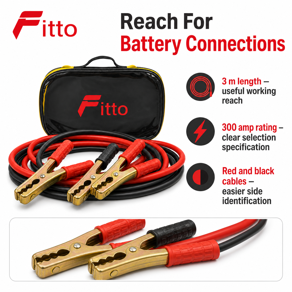 48 Pieces Heavy-Duty Booster Cables, 300 Amp, 3 m, Red and Black Vehicle Battery Cable Set