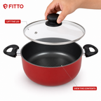 48 Pieces 26 cm Aluminium Non-Stick Saucepot with Glass Lid and Dual Side Handles, Red
