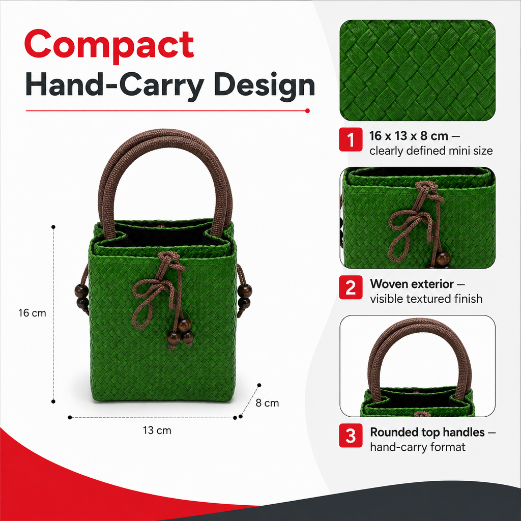 72 Pieces Mini Woven Handbags with Top Handles, Green, 16 x 13 x 8 cm