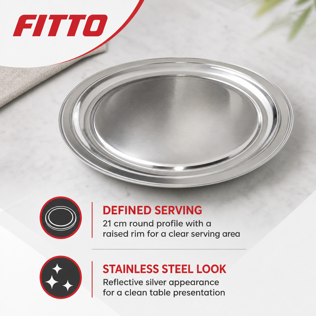 96 Pieces Stainless Steel Rice Plate, 21 cm, Round Silver Tablewares
