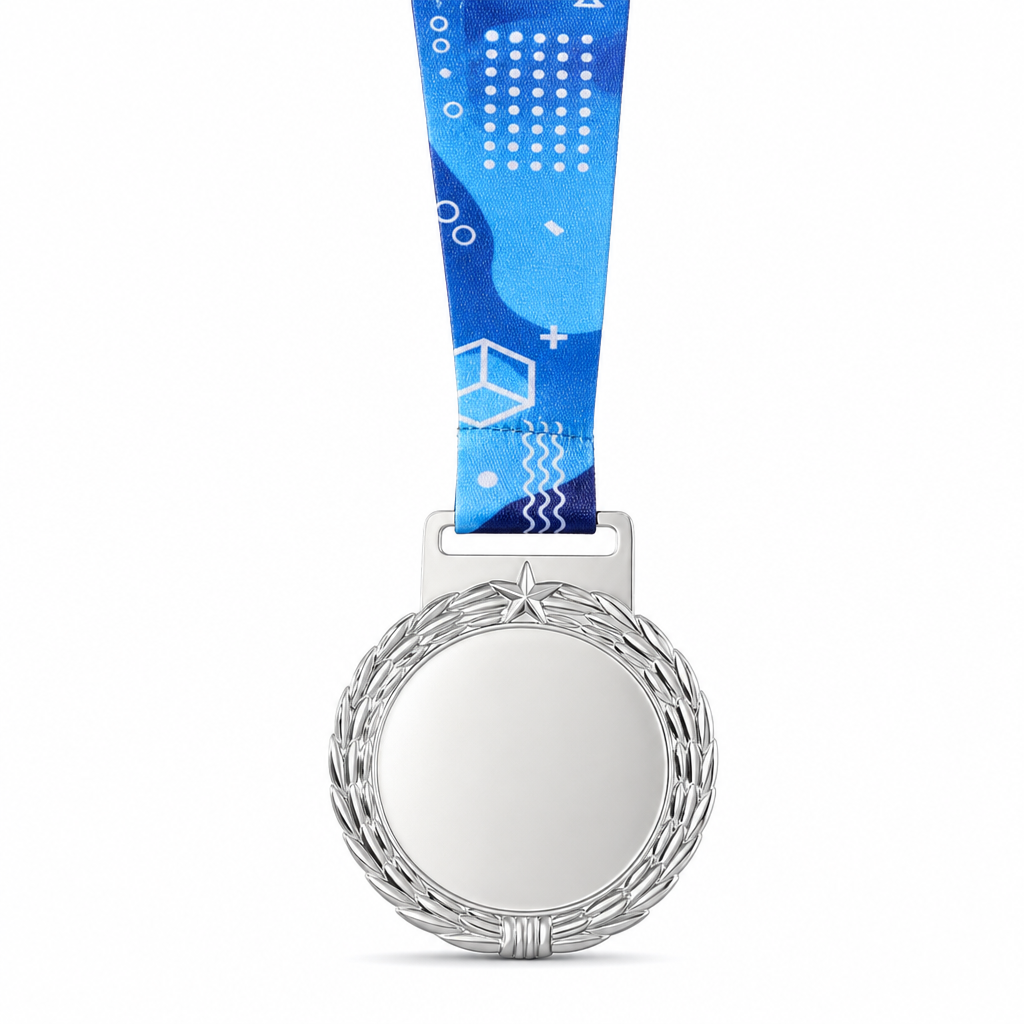 144 Pieces Sports Medal with Blue Ribbon, Silver, Ribbed Edge, 10 x 8 cm