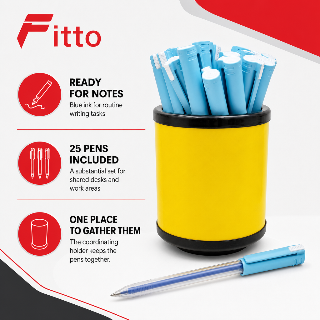96 Pieces Ball Pens with Pen Holder, Blue Ink, 25 Pack